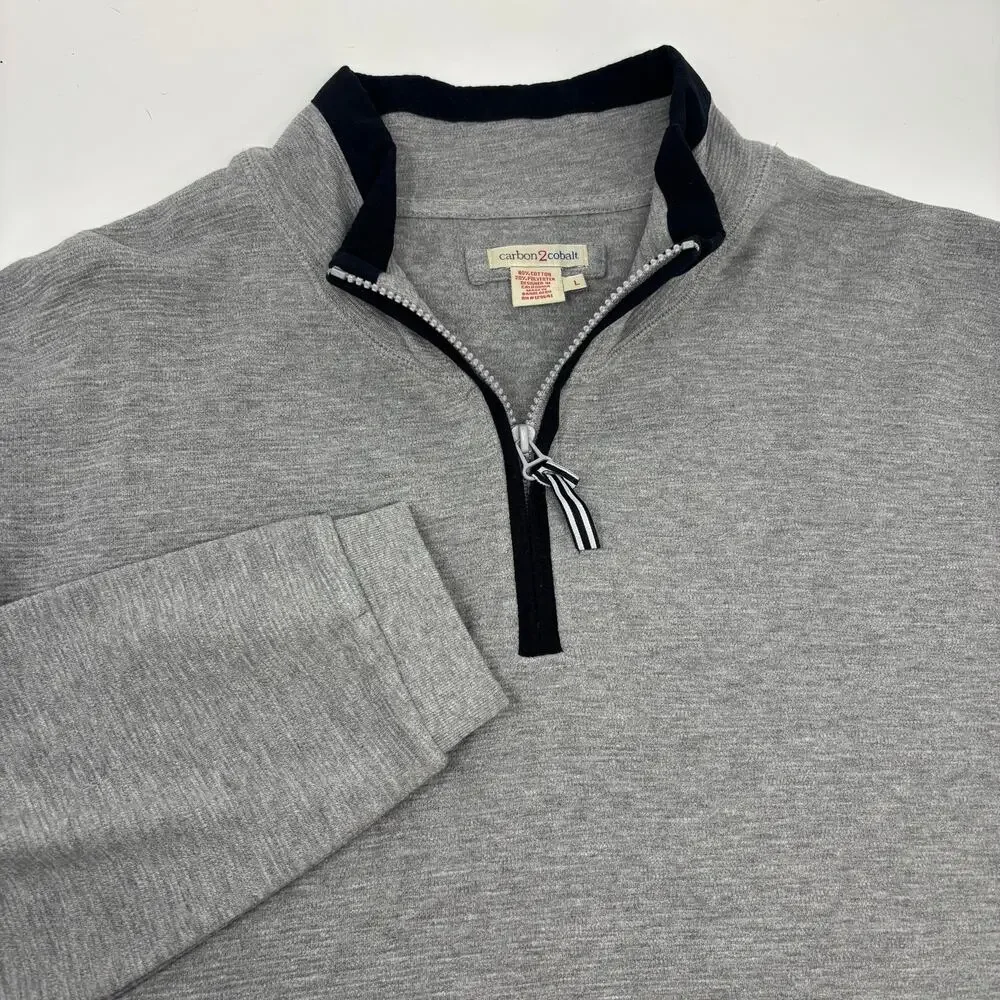 Carbon 2 Cobalt Mens Large Solid Gray 1/4 Zip Long Sleeve Pullover Sweater